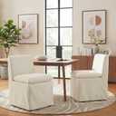KISLOT Upholstered Dining Chairs Set of 2 with Casters, Modern Armless Kitchen Chairs with Removable Washable Cover, Chenille Velvet Fabric, Sturdy Metal & Wood Frame, 19.5" Seat Height, Linen