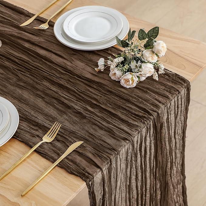 Brown Cheesecloth Table Runner 3 Pack 35" Boho Gauze Table Runner 120 inches Long Rustic Sheer Fabric Bulk for Baby Shower Wedding Bridal Birthday Party Picnic Decorations