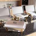 Alpha Living 4 Pack 8QT Chafing Dish Full Set Stainless Steel Catering Chafer with Lids, Pans & Fuel Holders Buffet Food Warmers for Parties, Events & Weddings Gold Frame