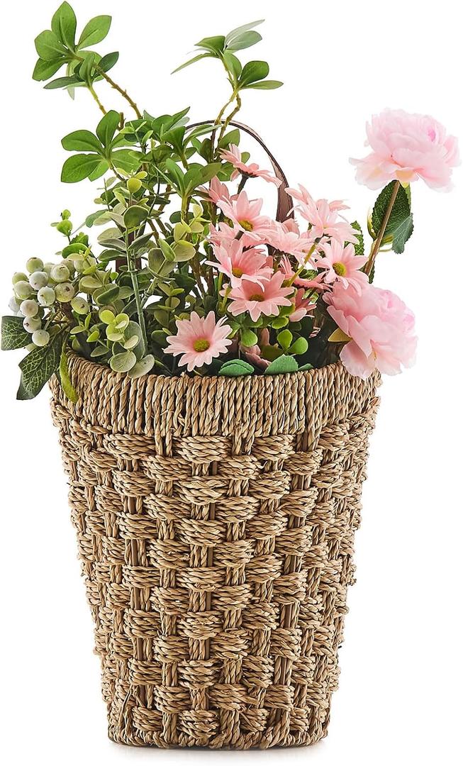 Woven Front Door Basket Seagrass Wall Hanging Basket Decorative Boho Mounted Organizer for Dried Flower Plants Storage Basket for Garden, Home, and Farmhouse Dcor