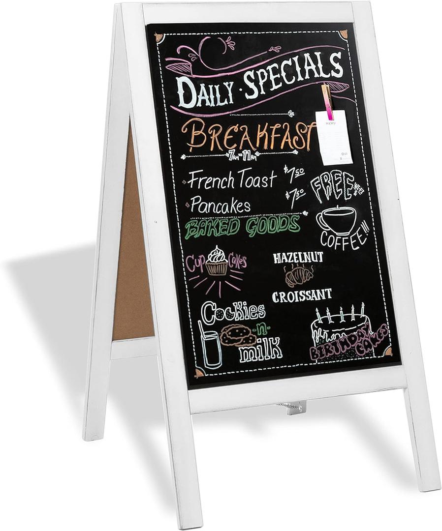 Ilyapa Wooden A-Frame Sign with Eraser & Chalk - 40 x 20 Inches Magnetic Sidewalk Chalkboard  White Menu Display for Restaurant, Business Or Wedding