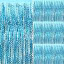 Blue Streamers Photo Backdrop Wave Foil Fringe Curtain Tinsel Backdrop Blue Birthday Parties Favor for Bachelorette, Frozen Birthday Ocean Themed Party Decorations Snow Flakes Decorating (10 pack)