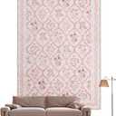 YIHOUSE 5x7 Washable Rug for Bedroom, Pink Floral Rugs for Living Room Non Slip Ultra-Thin Large Boho Rug for Kids Playroom, Classroom, Girls Dorm, Nursery, Pink Multi