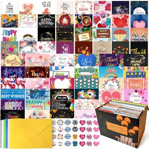 64 Pack All Occasion Cards Assortment Box with Envelopes & Stickers, 46 Inch Assorted Blank Greeting Cards for Birthday, Holiday, Love, Anniversary, Thinking of You, Thank You Cards