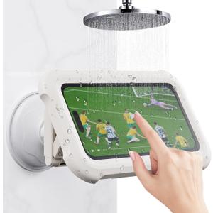 Shower Phone Holder Waterproof,360 Degree Rotating Suction Cup Phone Wall Mount Stand, Repeatable,for Bathroom Mirror Bathtub Kitchen,Shower Accessories for 4-7" Phones