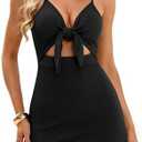 oten Cutout Dresses for Women 2026 Sexy Sleeveless Spaghetti Strap Bodycon Ribbed Knit Party Wedding Guest Mini Dress Black Medium