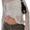 Women Knit Crochet Hollow Out Fishnet Top Long Sleeve See Through Mesh Shirt Sexy Club Streetwear, Size: S/M