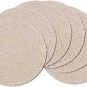 SHACOS Round Braided Placemats 15 inch Set of 6 Thick Boho Kitchen Table Placemats for Home Wedding Party (T-Beige, 6)