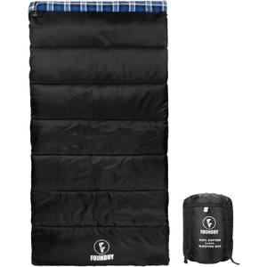 Flannel Sleeping Bag Cold Weather for Adults XL Camping Cotton Sleeping Bag 4 Season Big and Tall, Waterproof with Compression Sack (Black -Blue (6.6lbs))