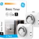 GE Mechanical Polarized Outlet Timer, Single Plug with 2 Prongs, 24 Hour Cycle, Indoor Use for Lights, Lamps, Fans, Appliances, Christmas Tree, 2 Pack, 56177