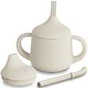 Moonkie Silicone Baby Sippy Cups | 3 Stages Training Cup Straw Cup for Infants Toddlers and Kid | 4 oz 1Pack (Ivory)