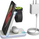 Wireless Charger for Samsung/Android, HOLYJOY Foldable 3 in 1 Fast Charging Station/Stand/Multi Charger for Samsung S25 Ultra/S24/Note 20, Travel Pad for Galaxy Watch 7/6/5/4/Active 2, For Buds(White)