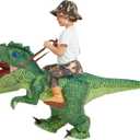 One Casa Inflatable Costume Dinosaur Riding T Rex Air Blow up Funny Party Halloween Costume for Kids (4-6 Yrs)