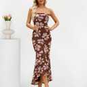 MEROKEETY Women's Summer Strapless Floral Maxi Dress 2026 Bodycon Mesh Wedding Guest Cocktail Party Tube Dresses (XL)