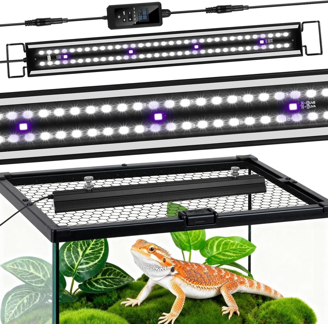16-INCH LED UVB Light for Reptiles, LED Reptile Light Fixture Controller with Dimming and 4 UVI Modes, 15W Aluminum UVA UVB Lamp for Turtles, Snakes, and Bearded Dragons, 6500K