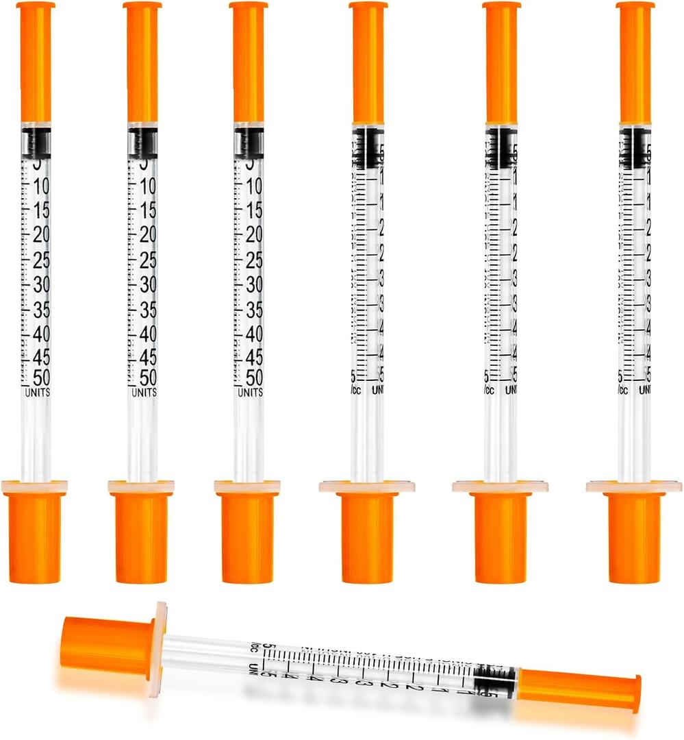 0.5ml Syringe with Cap, 31G 1/4" 6mm 1/2cc Syringes, Disposable Individual Package, Pack of 100