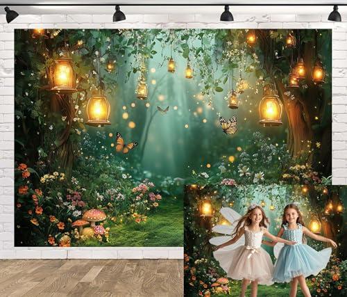 Spring Enchanted Forest Backdrop, Fairy Tale Wonderland Garden Backdrops for Photoshoot, Mushroom Butterfly Woodland Fairy Tea Party Decorations Photo Booth Studio Props Backdrops 7X5FT