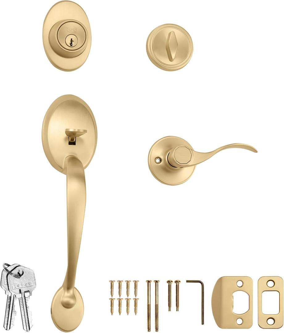 Design House Coventry Entry Door Handleset with Springdale Lever, Single Cylinder Deadbolt, Fits Standard Doors, Satin Gold Design House, 728915