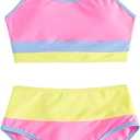 Verdusa Girl's 2 Piece Colorblock High Waisted Bikini Sets Swimsuit Swimwear Bathing Suits,10Y
