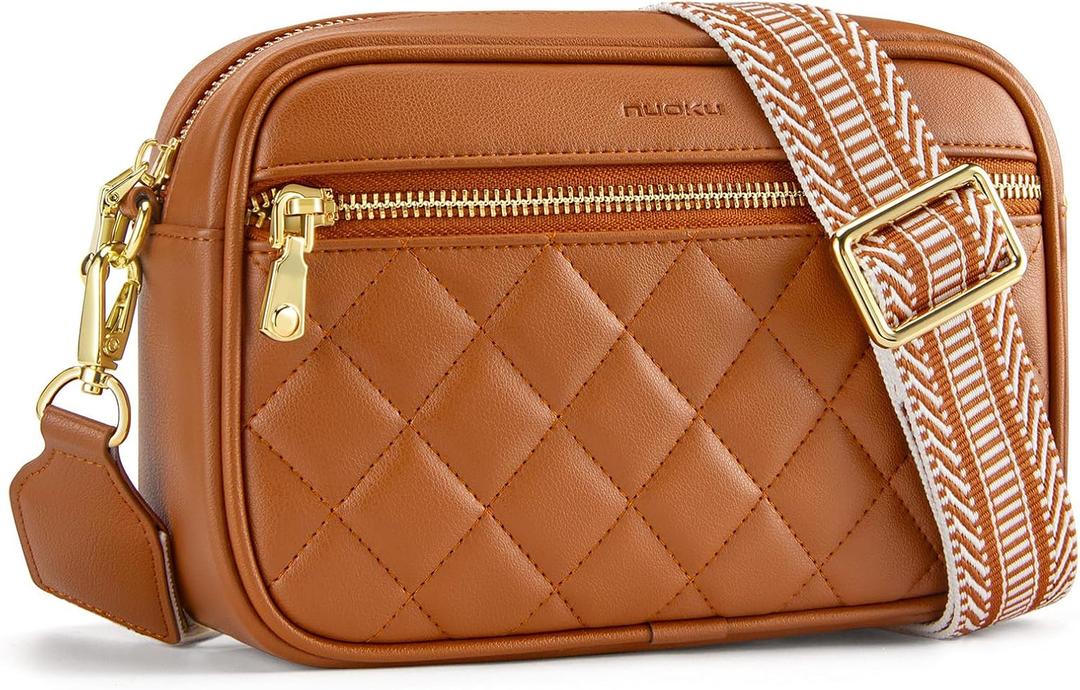 Quilted Crossbody Bags for Women RFID Anti Theft Wallet Purse Vegan Leather Small Travel Purses with Wide Guitar Strap