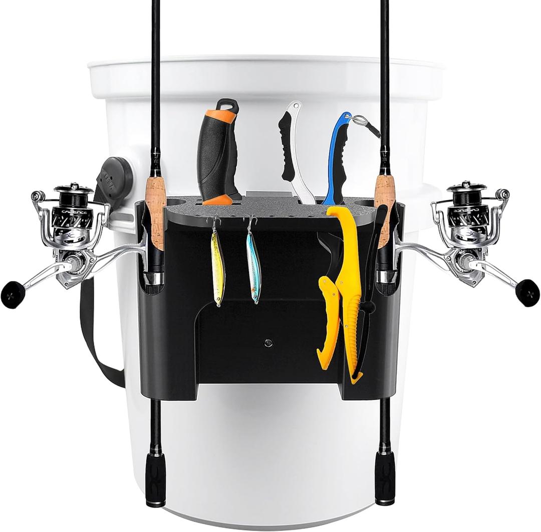 Fishing Rod Holder Accessories Fits for YETI Loadout 5-Gallon Bucket,Bucket Fishing Rod Holder,All-in-One Fishing Organizer for YETI Bucket Accessories