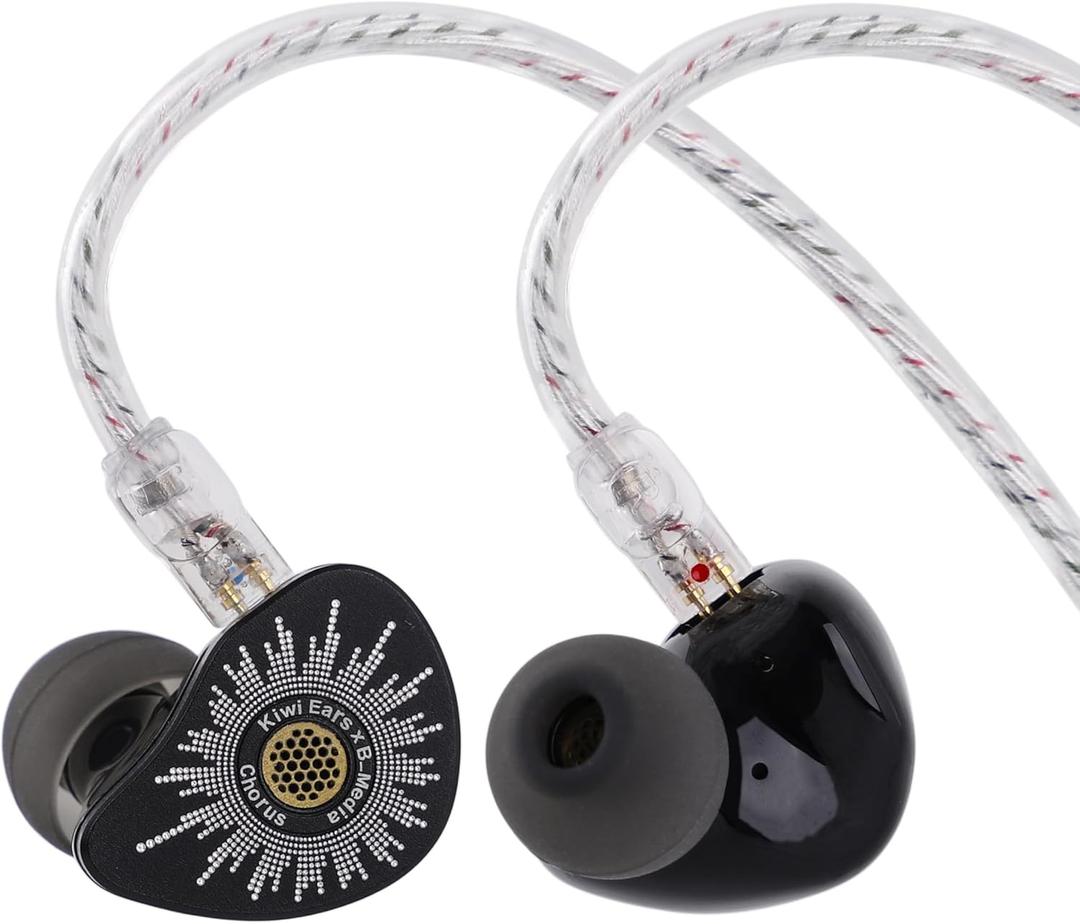 Linsoul Kiwi Ears x B_Media: Chorus in Ear Monitor,DLC Diaphragm Dynamic Driver Wired Earbuds CNC Metal Faceplate IEM,with Dual Silver-Plated Cable,Earphones for Audiophile (1, Black, 3.5mm No Mic)