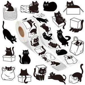 A1diee Black White Cat Stickers - Cute Kawaii Cartoon Cat Waterproof Decals Decorations DIY Gifts for Scrapbooking Water Bottle Reward Birthday Party Favors Windows Luggage, 1000Pcs 16 Patterns
