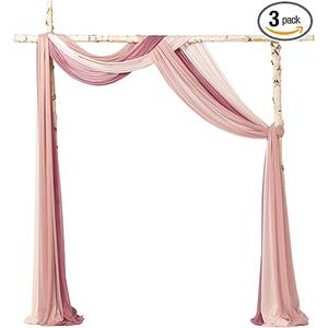 Ling's Moment Wedding Arch Draping Fabric 3 Panels 20Ft Chiffon Fabric,Sheer Draping Fabic for Wedding Arrangement Ceremony Reception Backdrop Party Swag Home Decor (Dusty Rose & Mauve & Blush)