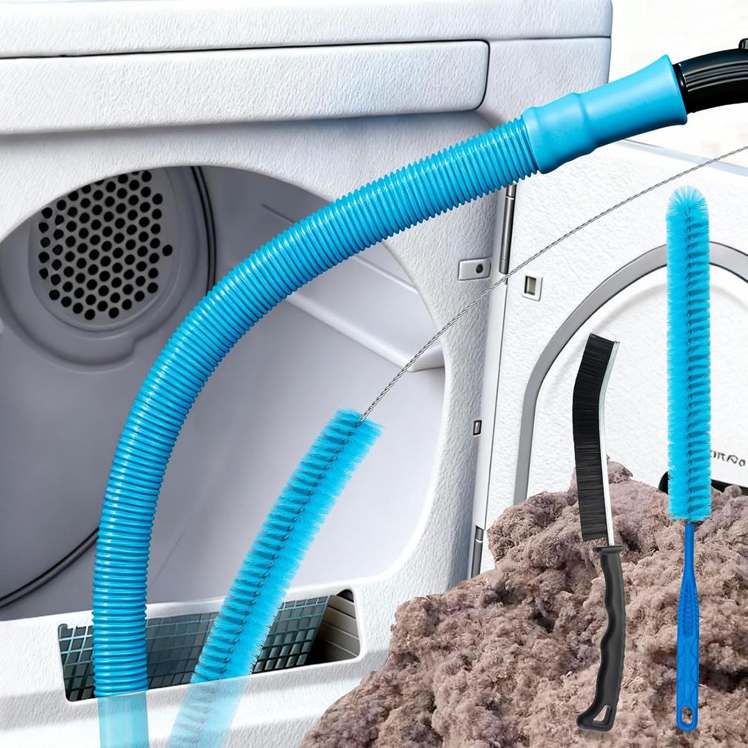 Dryer Vent Cleaner Kit – Flexible Brush & Universal Vacuum Attachment for Lint Removal, Dryer Duct and Vent Cleaning Tool for Dryer, Washer, Car Vents & Air Ducts