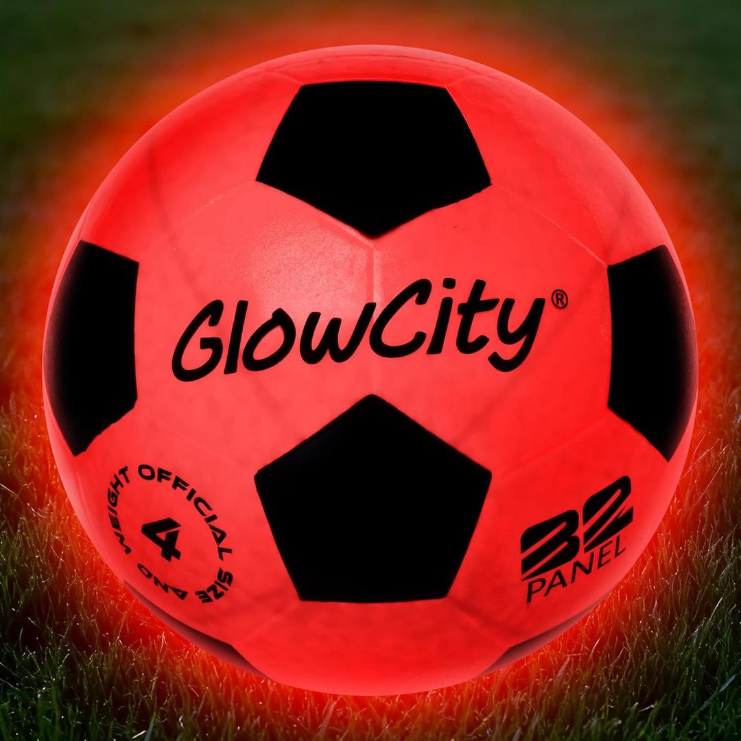 GlowCity Glow in The Dark Soccer Ball - Sizes 3, 4, 5 for Kids, Teens & Adults - Light Up Soccer Ball with 2 LED Lights - Sports Birthday Gifts Ideas for Boys & Teenagers Ages 6 7 8 9 10 11 12 13 14