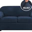 H.VERSAILTEX Real Velvet Plush 3 Piece Stretch Sofa Covers Couch Covers for 2 Cushion Couch Loveseat Covers Width Up to 72 Inch Thick Soft Stay in Place (Medium Sofa, navy)