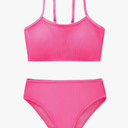 Girl's 2 Piece Swimsuit Solid Spaghetti Strap Bikini Sets Beach Bathing Suit Swimwear for Teen Kids, 14-13Y