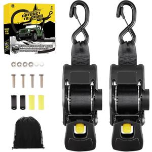 Hifybaty 2PCS Retractable Ratchet Straps - Heavy Duty Transom Tie Downs 2in x 4ft Ratchet Straps for Boat Trailer - Extra Mounting Brackets & Bolt Set, Boat Accessories, Break Strength 2200LBS/998KG