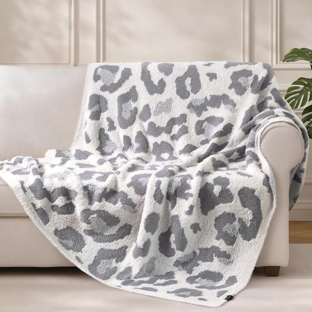 Leopard Throw Blanket for Couch Bed Sofa Ultra Soft Cozy Animal Print Blanket, Lightweight Western Decor Plush Cheetah Throw, Blanket for Women & Teen Girls 60x80 Inches Grey