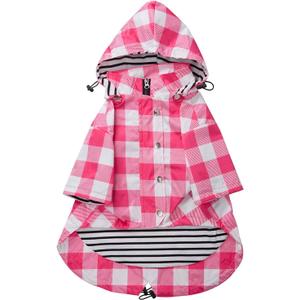 Dog rain Coat Waterproof Raincoat Puppy Jacket with Legs Buttons Zipper Hood Drawstring Fit for Yorkie Terrier Schnauzer Poodle Border Collie Labrador Golden Retriever 8lbs to 80lbs Pink M