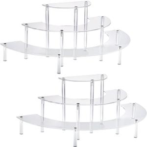 2PACKS Acrylic Display Risers, 3 Tier Clear Cupcake Stand Risers, Perfume Stand Organizer, Half Moon Dessert Stand, HENABLE Shelf Risers for Display Stands for Food, Amiibo Funko POP Figure (2half