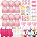 60 PCS Spa Party Favors for Girls Sleepover Party Supplies Robes Spa Headband Slippers Nail Files Decals Hair Comb for Girl, (Pink,10)