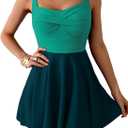 B2prity One Piece Swimdress Swimsuit for Women Tummy Control Wrap Swim Dress Modest Ruched Skirt Bathing Suit (Medium, Green Block)