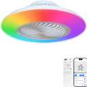 22 inch Bladeless Ceiling Fan with Lights | 360 Oscillating, RGB Color Changing 2900-6500K dimmable, APP/Remote, low-profile flush mount for bedroom/living room