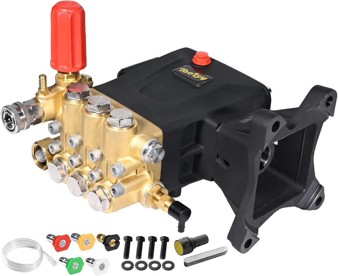 TOOLCY Pressure Washer Pump Max 4400 PSI 4.2 GPM, 1" Shaft Horizontal Gas Power Washer Pump Replacement, Direct Drive Triplex Plunger Replacement Pump with Pressure Adjustment Unloader, 5 Nozzle Tips