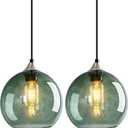 Gray Green Glass Pendant Lights Kitchen Island Lighting Globe Pendant Light Fixtures Modern Pendant Lighting for Bedroom Living Dining Room Light Fixture(7.87in, 2 Pack)