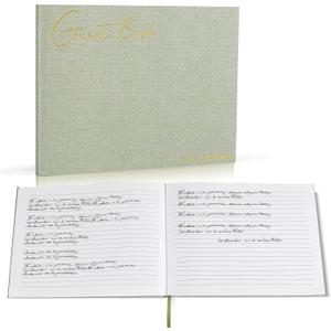 Utron Elegant Wedding Guest Book, Linen Guestbook to Sign in, Polaroid Guest Book for Wedding Receptions, Baby Showers, Birthdays and Special Events - Blank and Lined Acid Free Paper (Green)