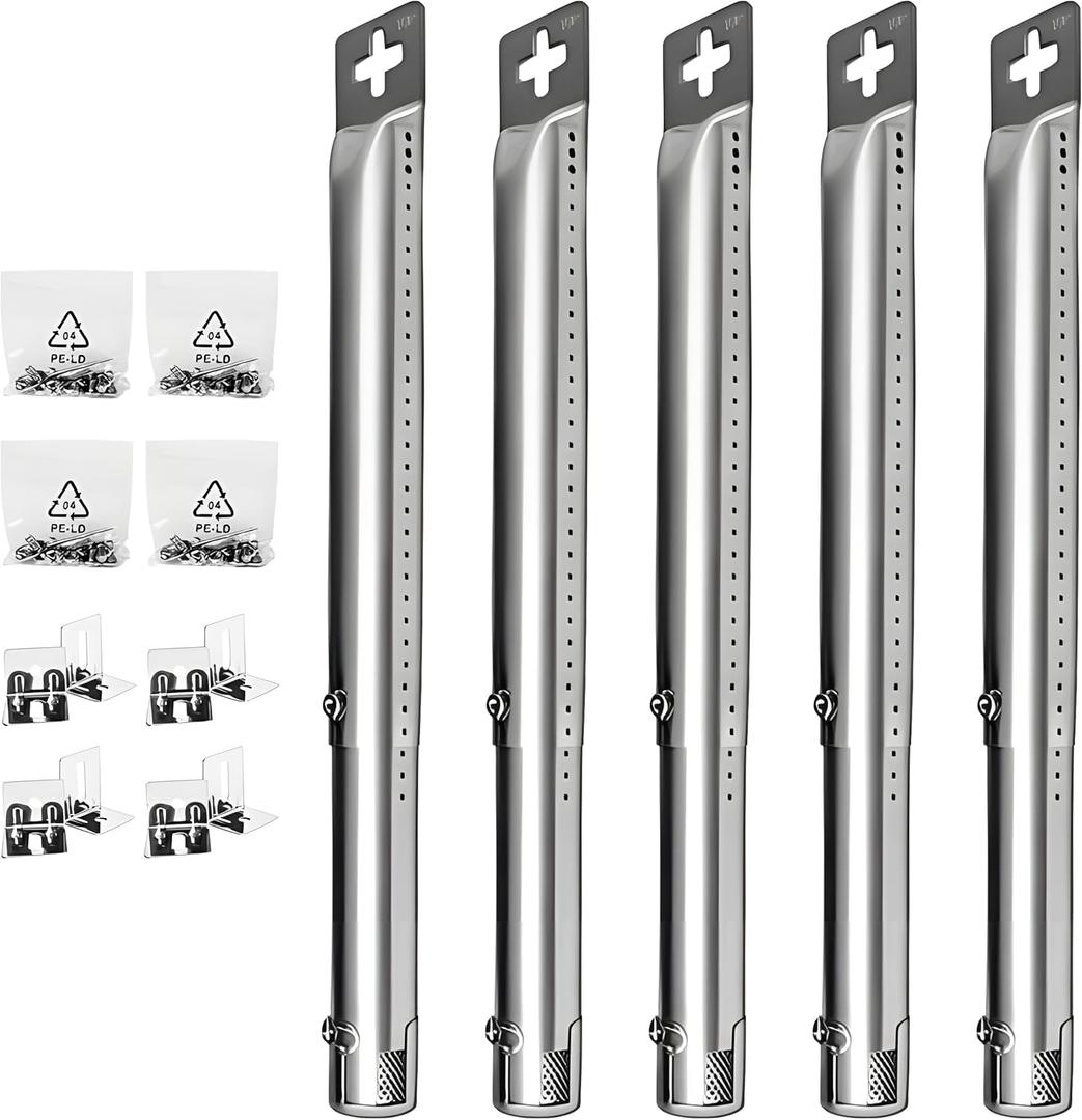 Universal Adjustable Stainless Steel Burners (12" to 17.5") for 5 Burner Gas Grills from Weber, Dyna Glo, Nexgrill, Brinkmann, Master Forge & More, BBQ Grill Replacement Parts, Universal Burner Tubes