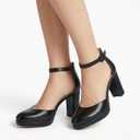 Chunky Closed Toe Heels for Women, Women's Platform Chunky Heels Closed Toe Block Ankle Strap Dress Buckle Round Toe Wedding Party Comfortable Pumps Shoes