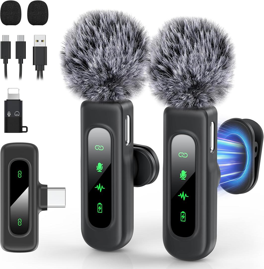 Wireless Microphone for iPhone & Android, 2-Pack Mini Lavalier Mic