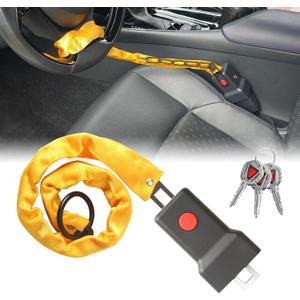 Steering Wheel Lock, Heavy Duty Metal Anti Theft Car Device Seat Belt Chain Lock, Universal Car Lock Theft Prevention Belt Buckle Extension, Car Security Fit Most Vehicles Truck SUV Van (70CM)