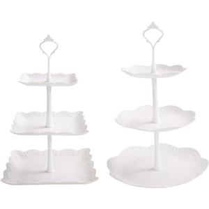 2 Set 3-Tier White Dessert Cake Stand, Plastic Pastry Stand Small Cupcake Stand Cookie Tray Rack Candy Buffet Set Up Fruit Plate and Trays for Wedding Home Birthday Party Decor Serving Platter