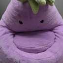 24 Inches Memory Foam Bean Bag Chair - Ultra Soft Faux Rabbit Fur Round Sofa with Handle & Machine Washable Cover, Eggplant-Shaped Kids Reading Chair for Bedroom, Living Room and Playroom, Purple