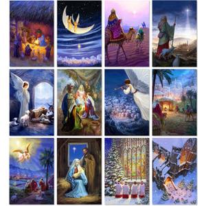 2 x 36 Pack Christmas Greeting Cards Bulk Holy Night Blank Note Cards with Envelopes Matching Seal Stickers for Holiday Xmas, 4 x 6 Inch