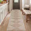 HelloTree Hallway Runner Rug,2.6x8 Moroccan Modern Stripe Carpet Washable Machine Bathroom Runner Bohemian Modern Soft Non Slip Indoor Rug for Entryway Hallway Laundry Room Bedroom-Pink&Khaki